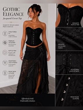 Black Lace Brocade Corset Bodysuit
